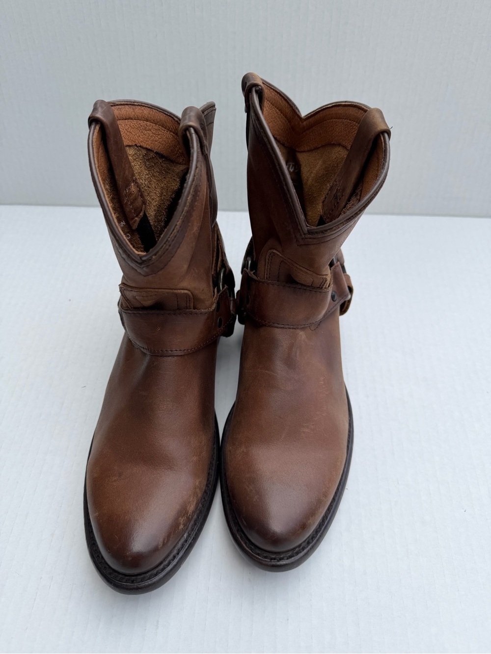 Frye Brown Leather Harness Ankle Boots size 51/2